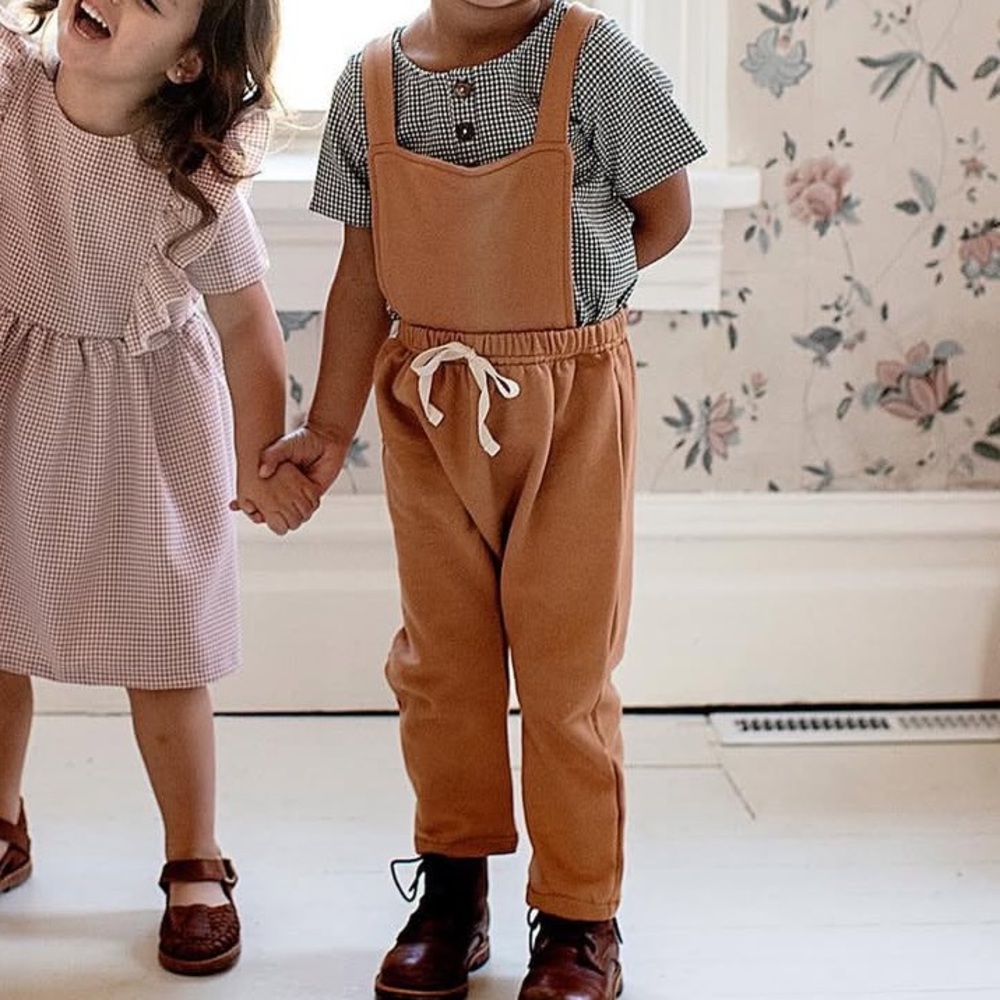 KNOTTED FERN NWT Burnt Orange Sweatpants Material Adjustable Cozy Overalls